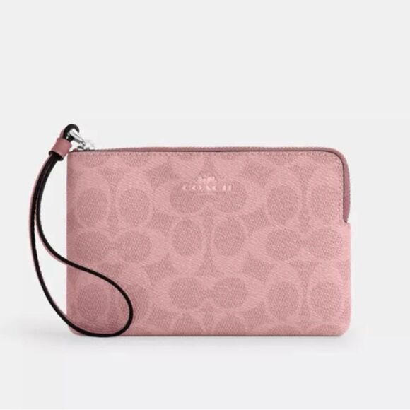 Coach CORNER ZIP WRISTLET IN SIGNATURE CANVAS Dusty Pink - Picture 3 of 3